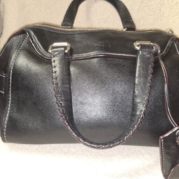 Coach Ace Satchel Black Leather with Whipstitch & Burgundy Trim - Picture 2 of 9